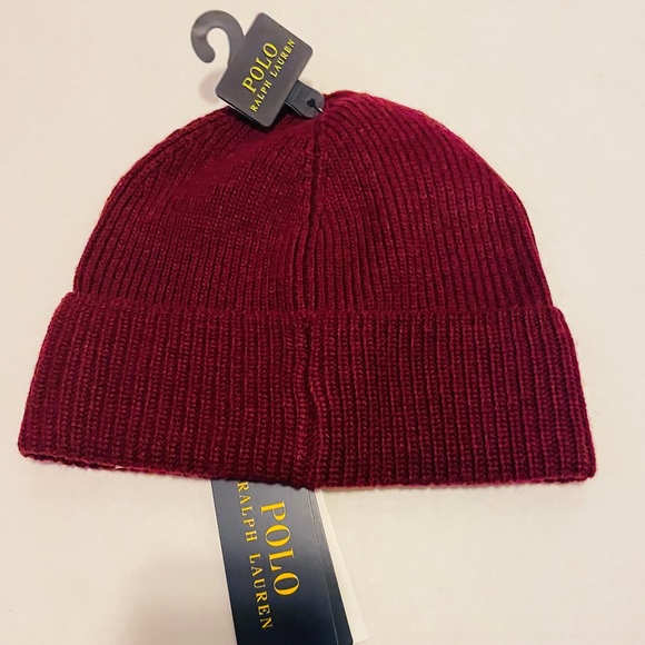 POLO RALPH LAUREN Men's GOLDEN RETRIEVER DOG Beanie Hat Skull Watch Cap, WINE - Picture 3 of 4